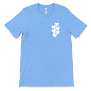  a Carolina Blue  tee with a white stacked heart “1 in 6” infertility awareness design