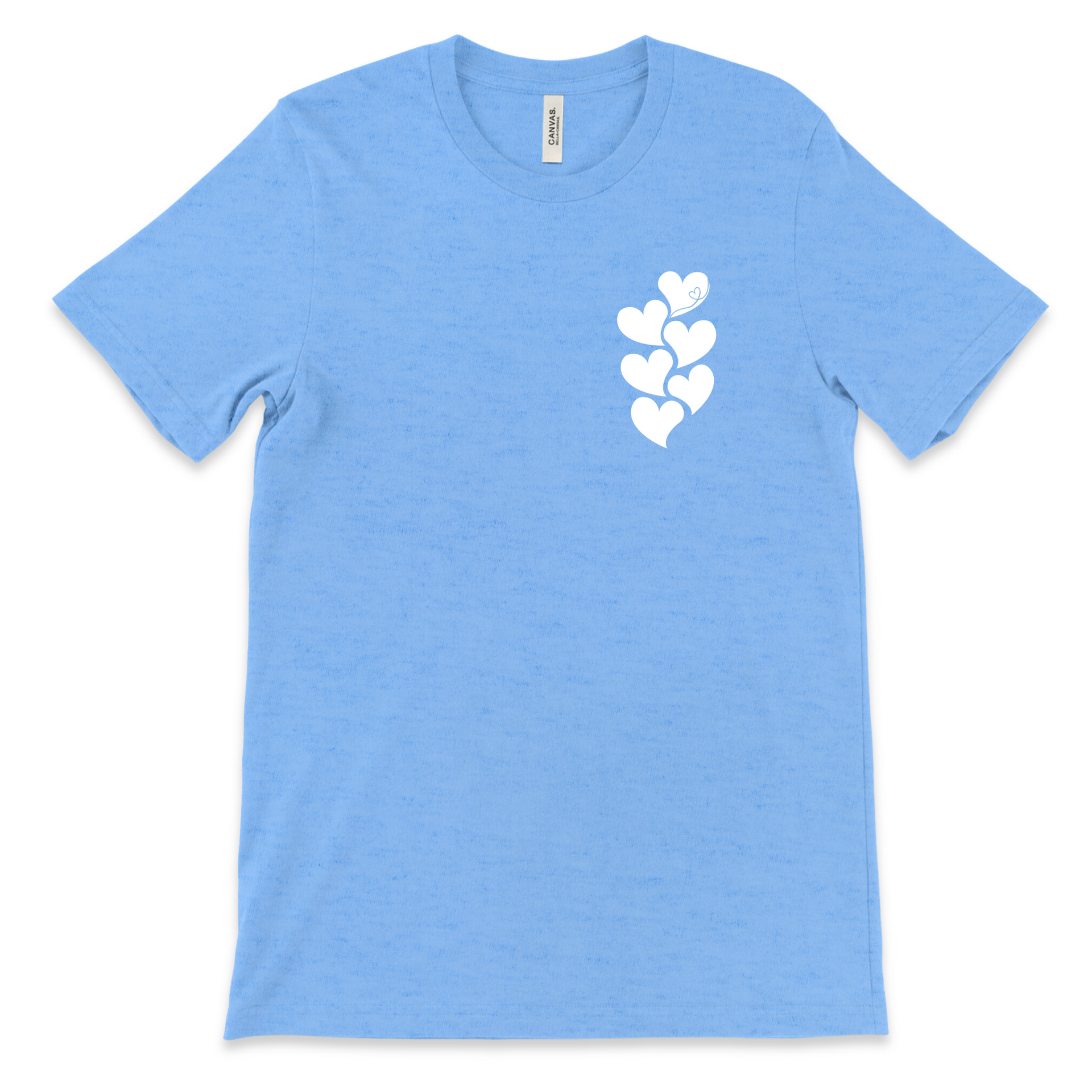  a Carolina Blue  tee with a white stacked heart “1 in 6” infertility awareness design