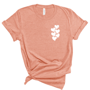 sunset tee with a white stacked heart “1 in 6” infertility awareness design