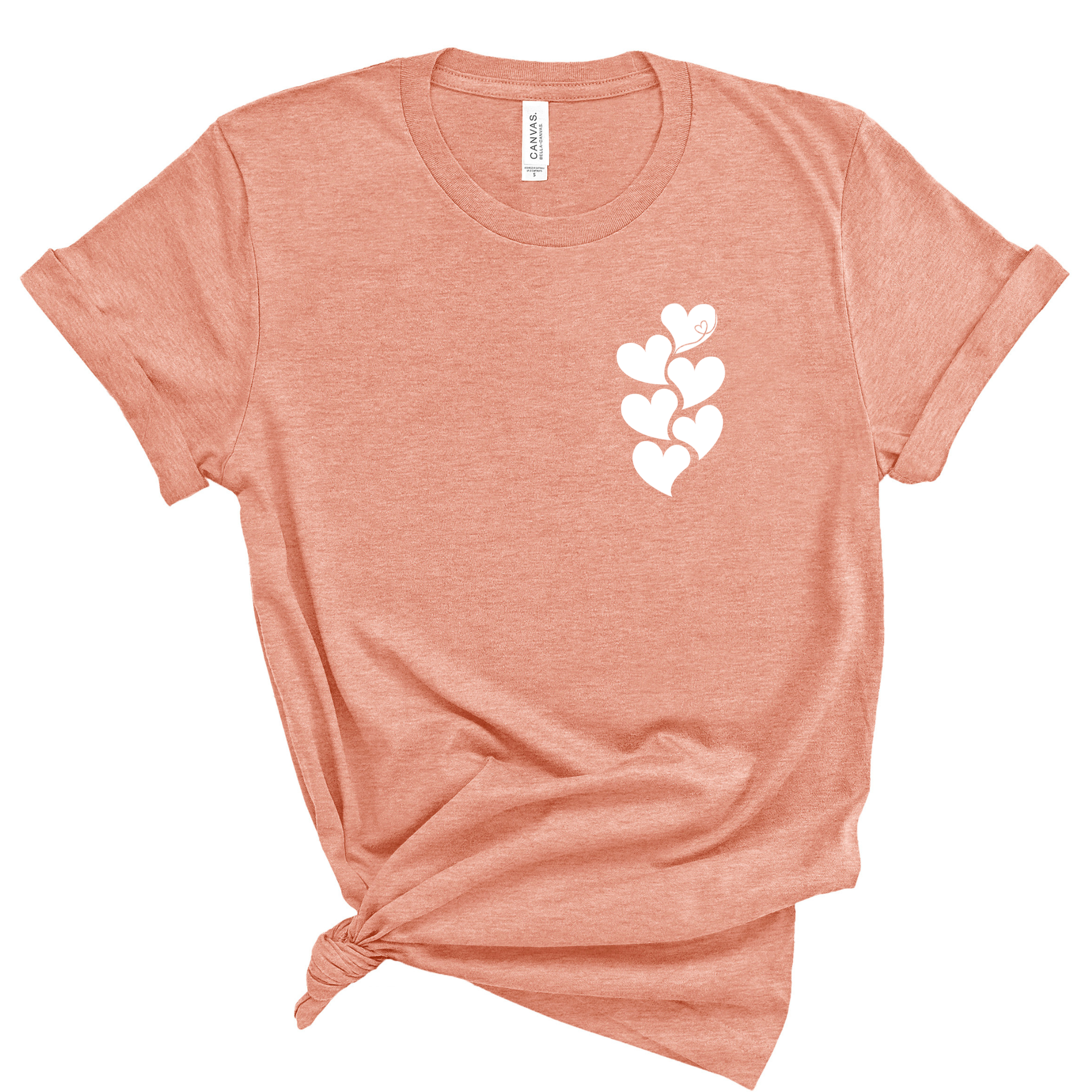 sunset tee with a white stacked heart “1 in 6” infertility awareness design